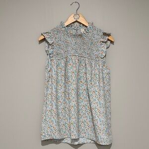 Floral Ruffle Blouse - Blue and Orange